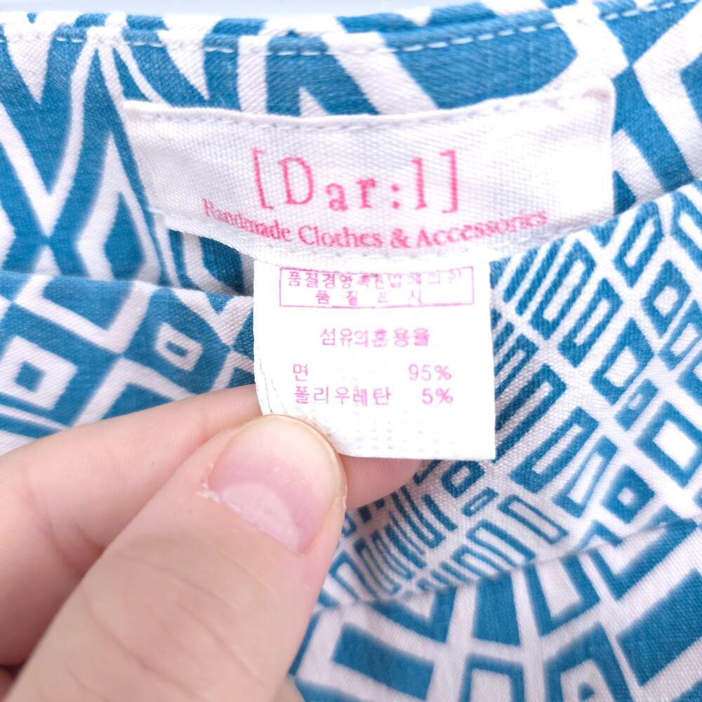 Dar Retro Psychedelic Handmade Blue White Geometric Pattern Wide Leg Pants 29 - Picture 4 of 10